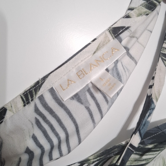 La Blanca Moment Of Zen Jumpsuit L White Gray Foliage Sleeveless Cover Up NEW - Picture 5 of 9